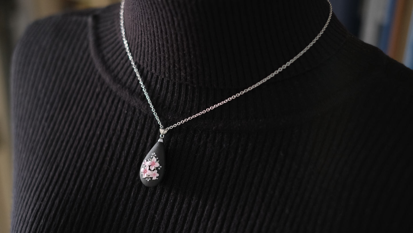 Toshikane Arita Double-Sided Porcelain Chrysanthemum Pendant Necklace with Sterling Silver Chain