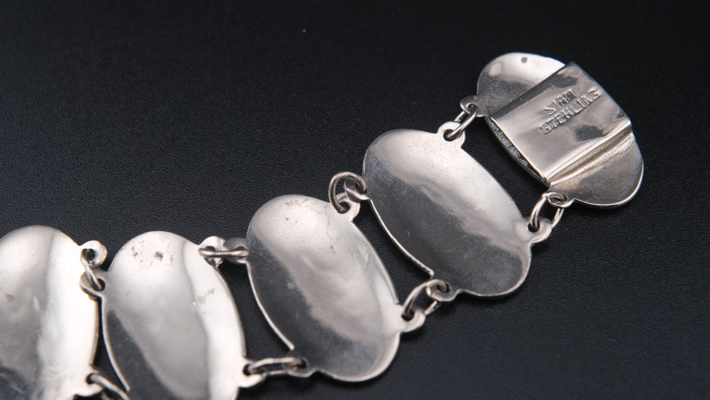 1950s Siam Sterling Dancer Panel Bracelet – Multicolor Enamel on Sterling Silver