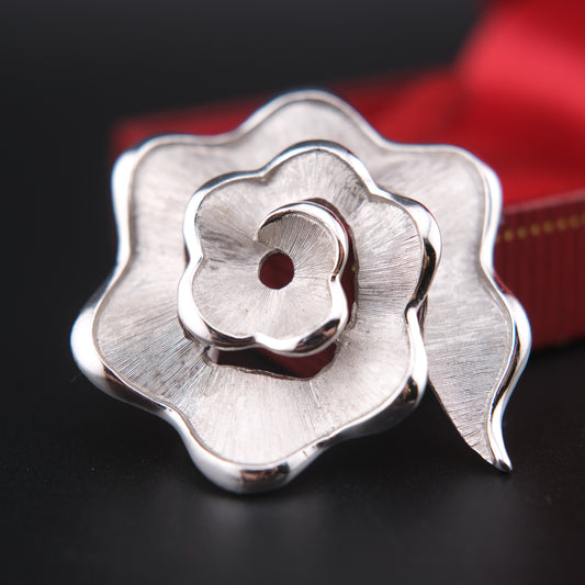Vintage Crown Trifari Rose Brooch – Silver-Tone Textured Petal Design