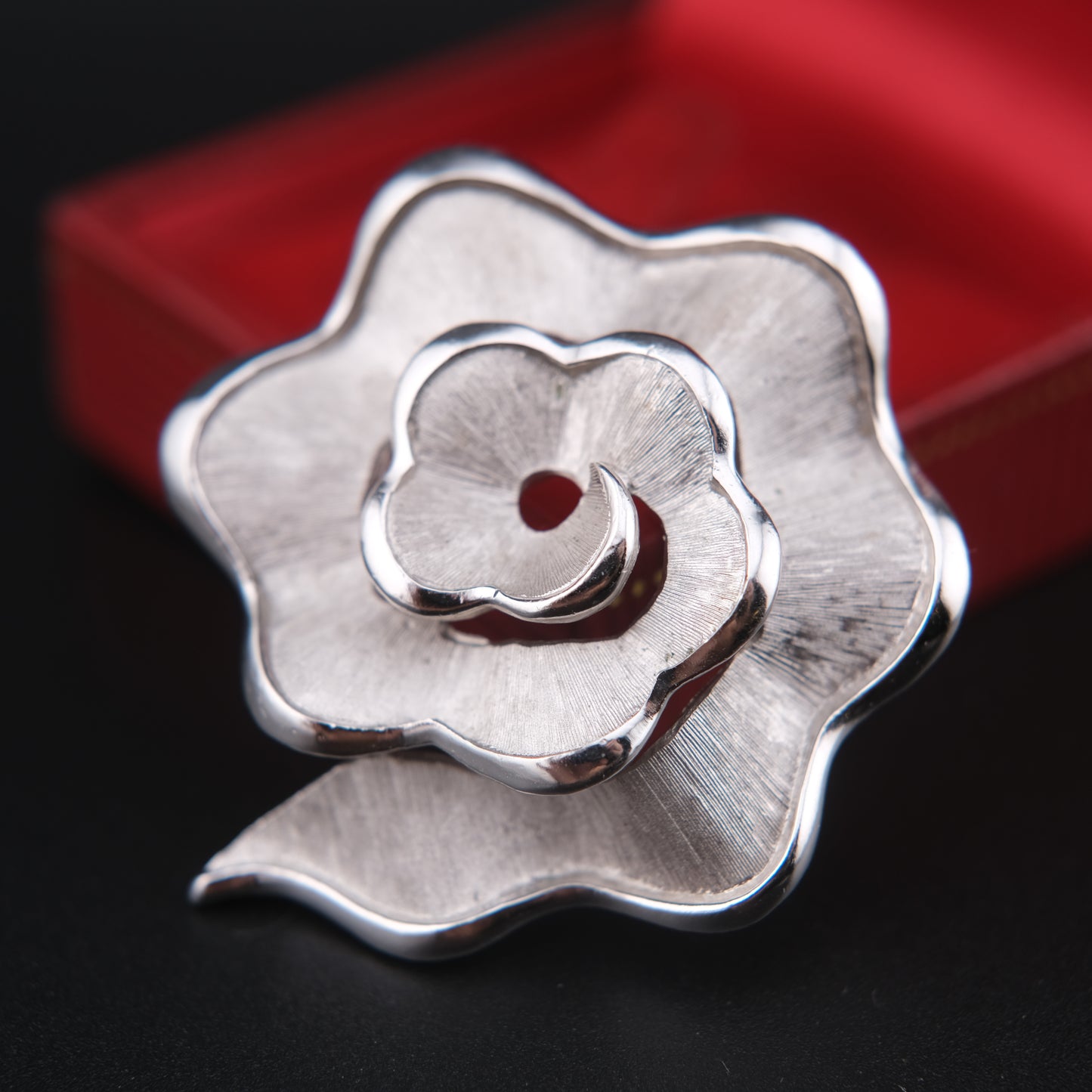 Vintage Crown Trifari Rose Brooch – Silver-Tone Textured Petal Design