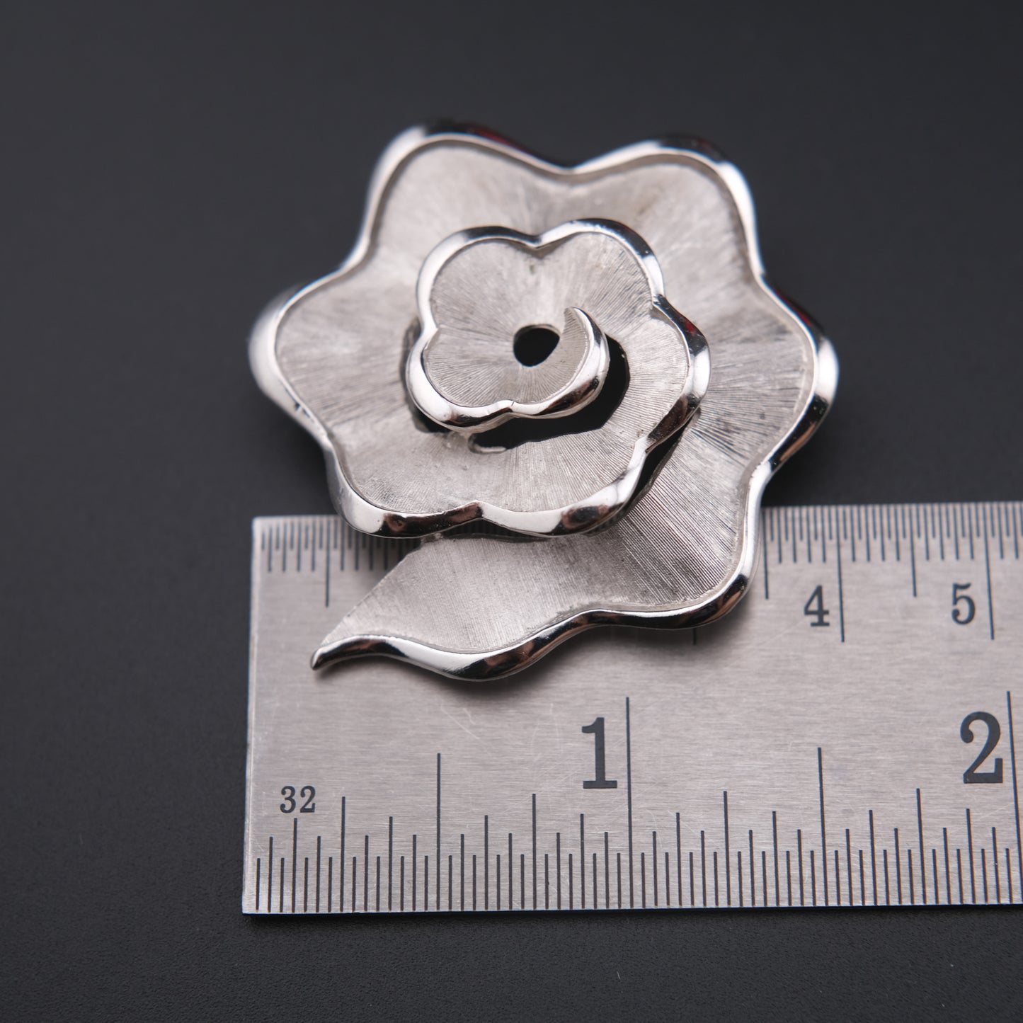 Vintage Crown Trifari Rose Brooch – Silver-Tone Textured Petal Design