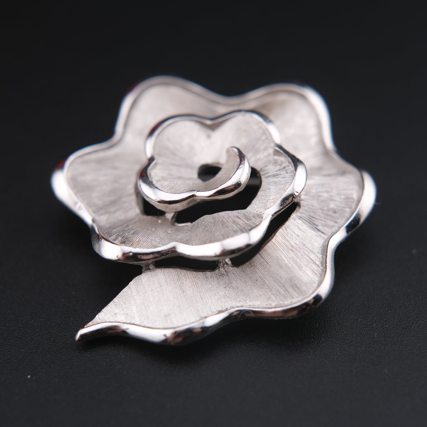 Vintage Crown Trifari Rose Brooch – Silver-Tone Textured Petal Design