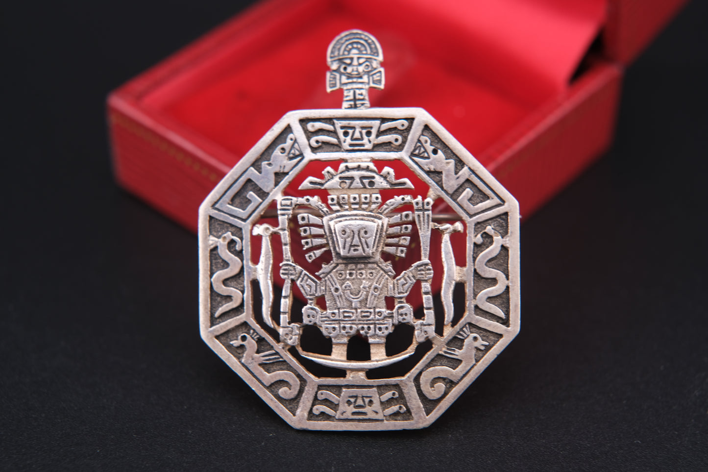 Vintage 925 Sterling Silver Peruvian Sun God Brooch or Pendant