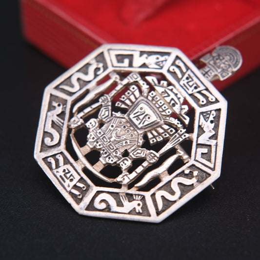 ❤️ Vintage 925 Sterling Silver Peruvian Sun God Brooch or Pendant