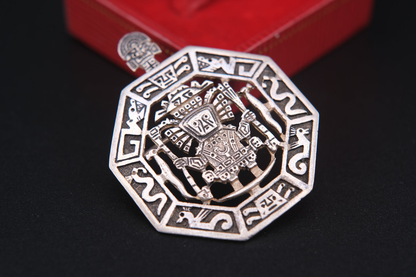 Vintage 925 Sterling Silver Peruvian Sun God Brooch or Pendant