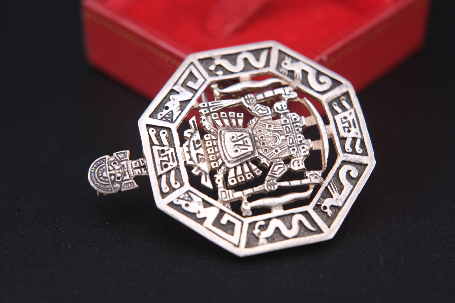 Vintage 925 Sterling Silver Peruvian Sun God Brooch or Pendant