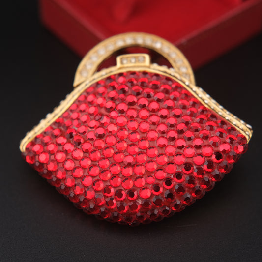 Vintage Signed TARA Red Clutch Bag Brooch: