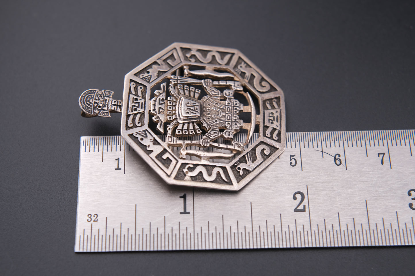 Vintage 925 Sterling Silver Peruvian Sun God Brooch or Pendant