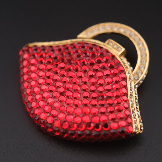 Vintage Signed TARA Red Clutch Bag Brooch: