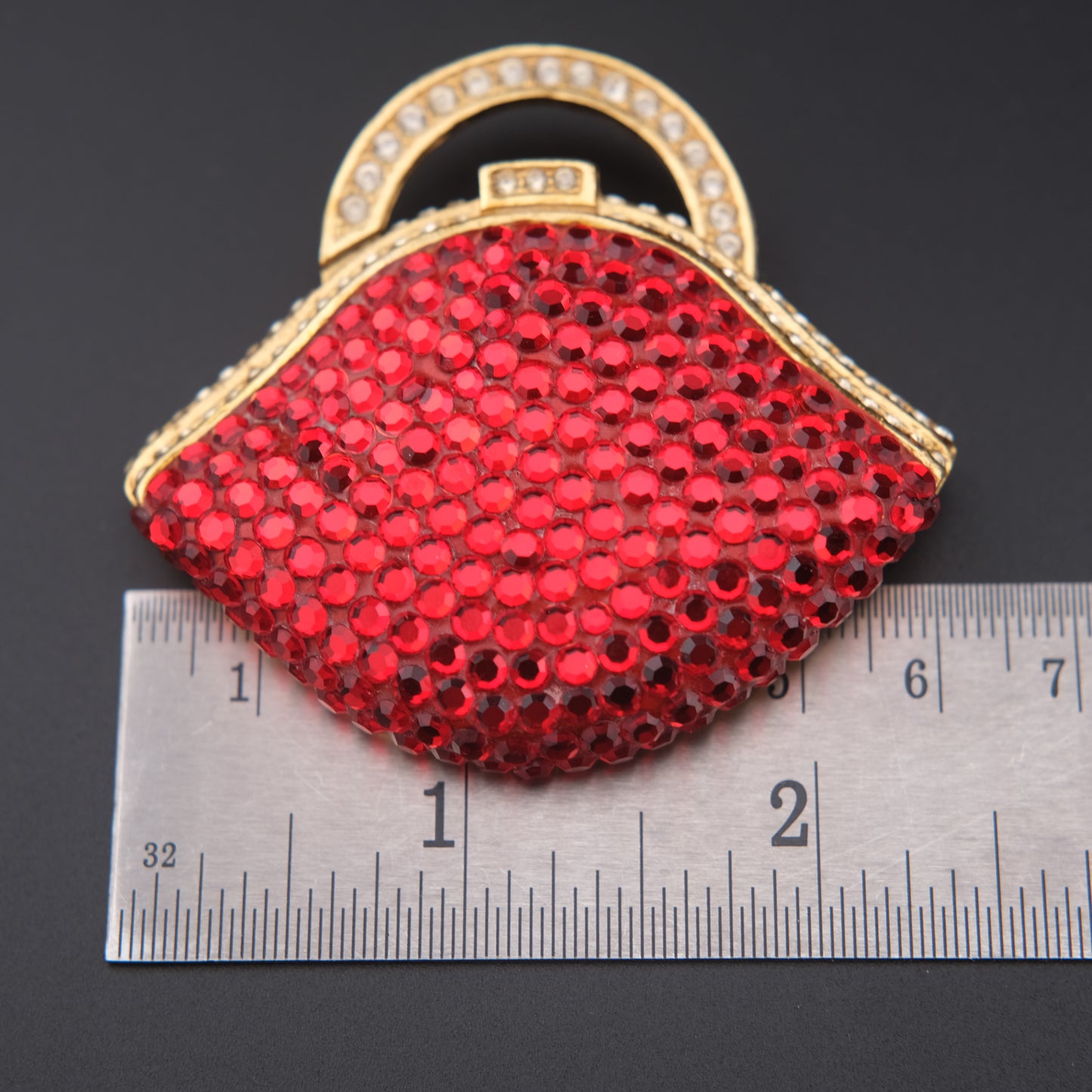 Vintage Signed TARA Red Clutch Bag Brooch:
