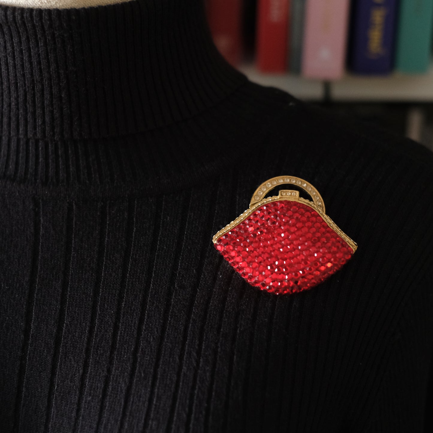 Vintage Signed TARA Red Clutch Bag Brooch: