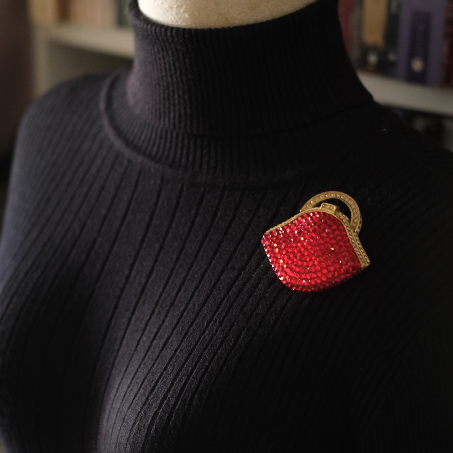 Vintage Signed TARA Red Clutch Bag Brooch: