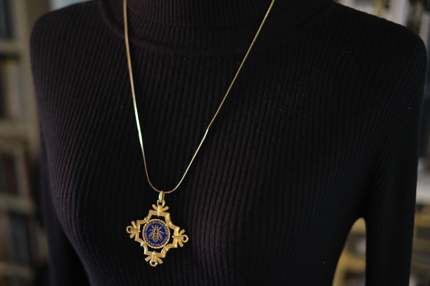 Pierre Balmain Paris Vintage Pendant – Gold-Tone with Royal Blue Enamel Bee Motif