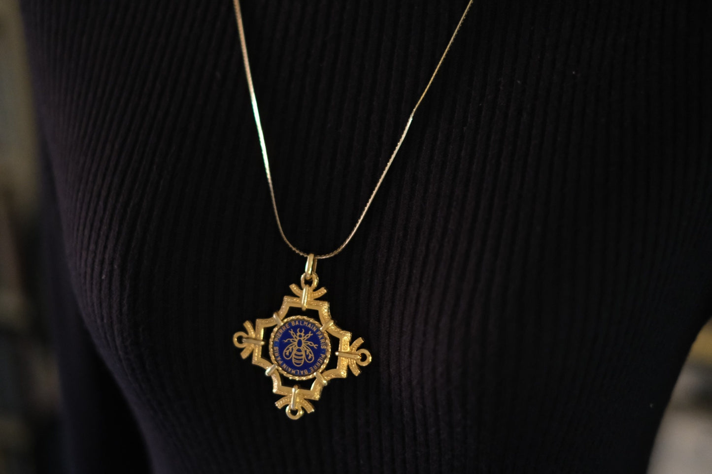 Pierre Balmain Paris Vintage Pendant – Gold-Tone with Royal Blue Enamel Bee Motif