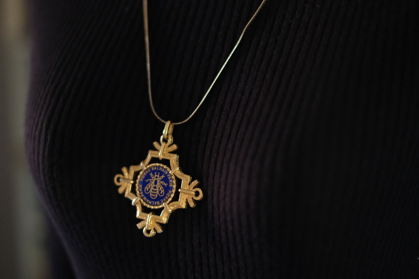 Pierre Balmain Paris Vintage Pendant – Gold-Tone with Royal Blue Enamel Bee Motif