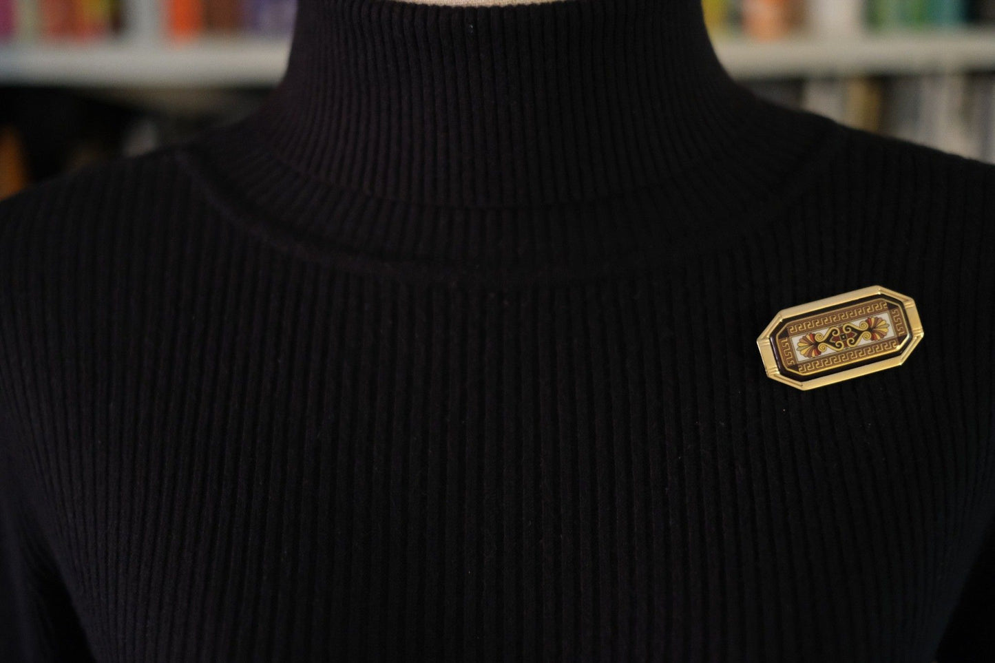 Vintage Michaela Frey Wien Enamel Brooch | Greek Key Design