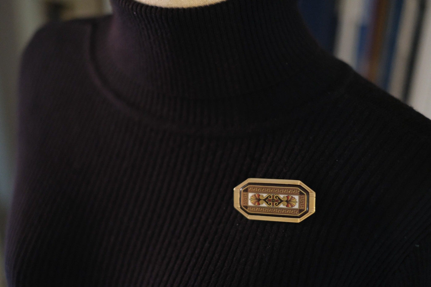 Vintage Michaela Frey Wien Enamel Brooch | Greek Key Design