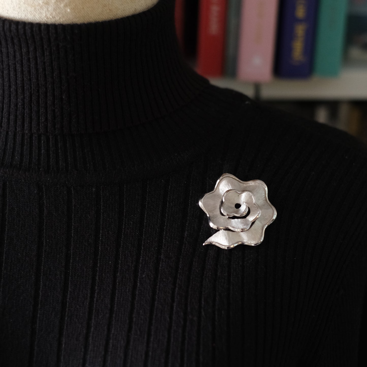 Vintage Crown Trifari Rose Brooch – Silver-Tone Textured Petal Design