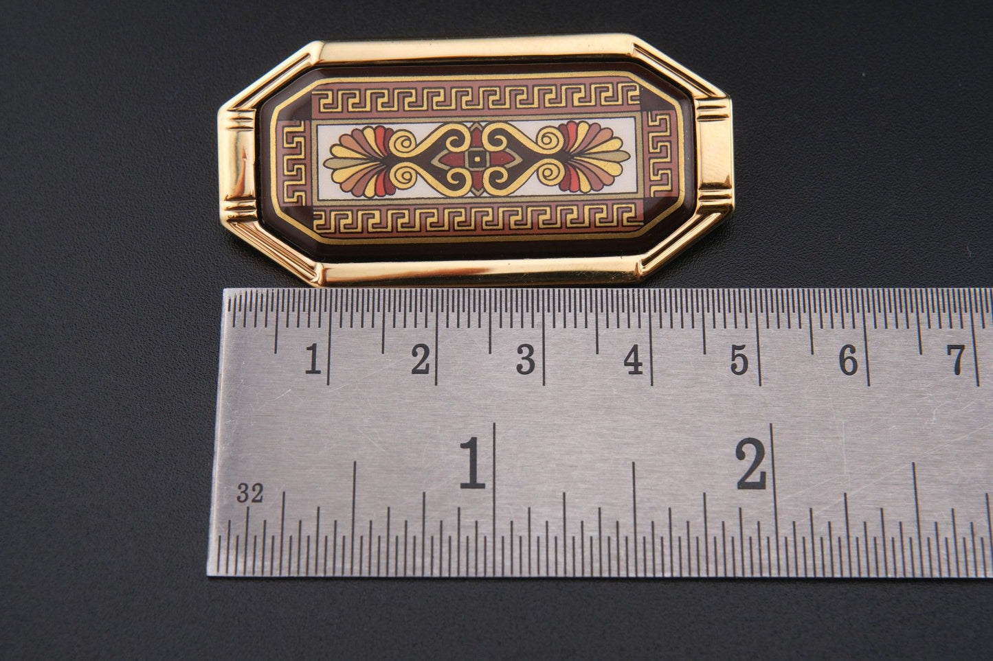 Vintage Michaela Frey Wien Enamel Brooch | Greek Key Design
