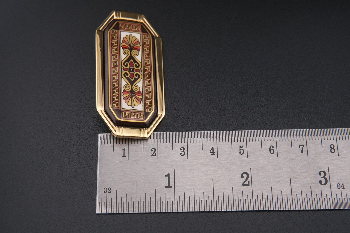 Vintage Michaela Frey Wien Enamel Brooch | Greek Key Design
