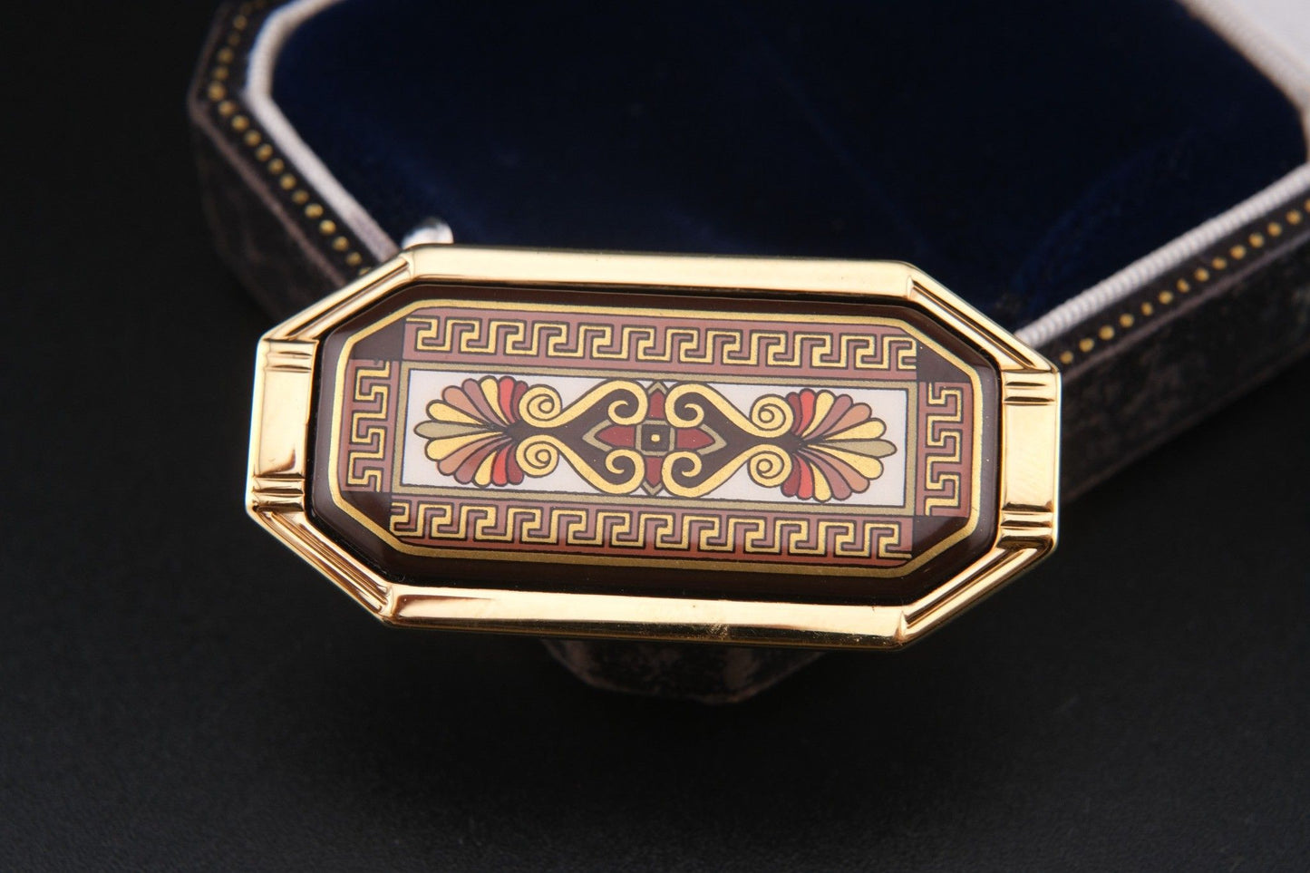 Vintage Michaela Frey Wien Enamel Brooch | Greek Key Design
