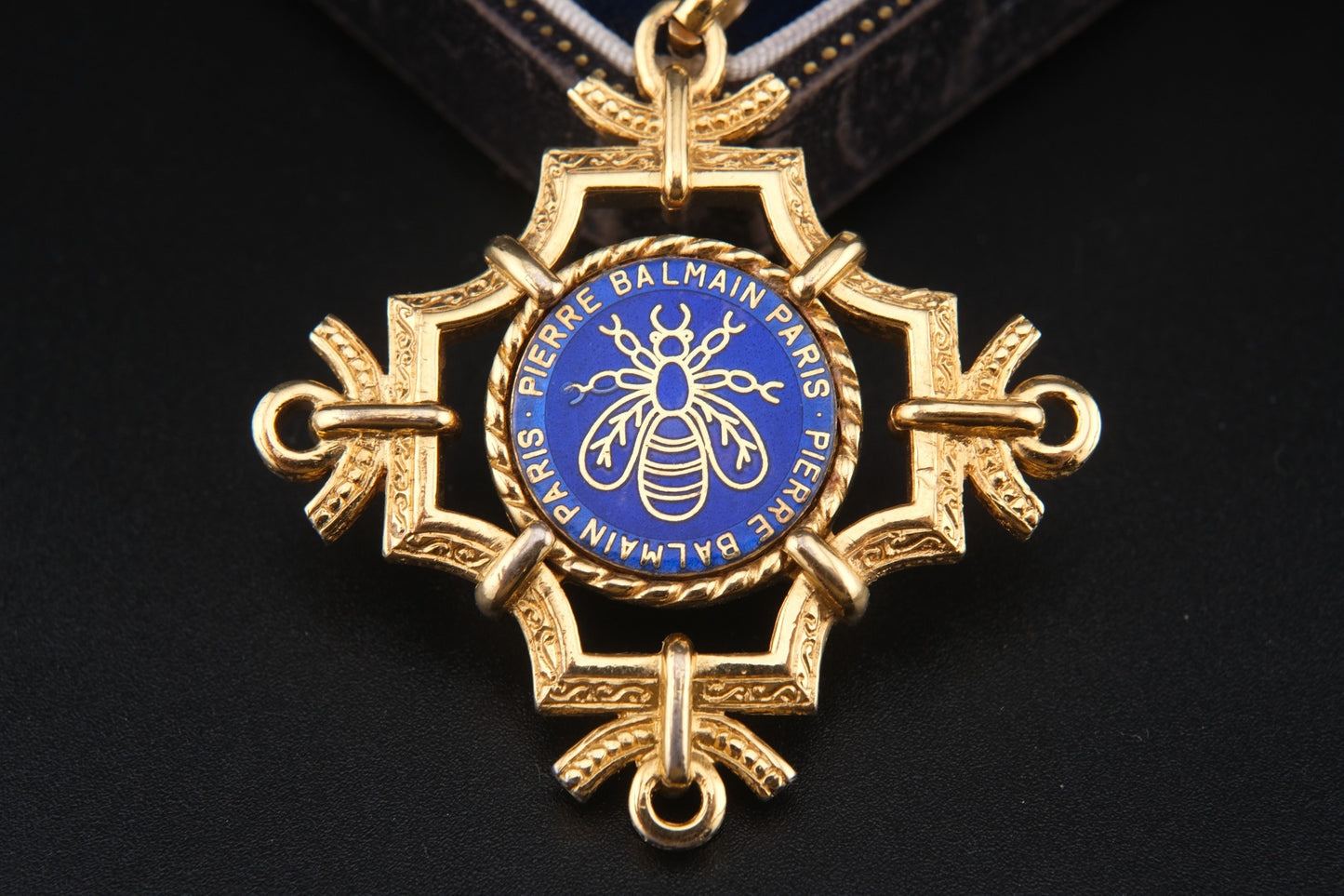 Pierre Balmain Paris Vintage Pendant – Gold-Tone with Royal Blue Enamel Bee Motif