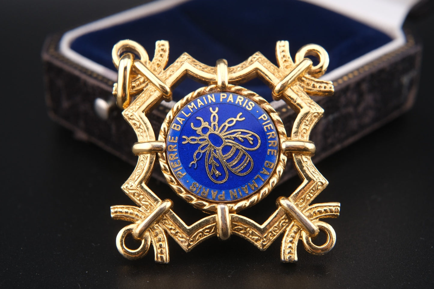 Pierre Balmain Paris Vintage Pendant – Gold-Tone with Royal Blue Enamel Bee Motif