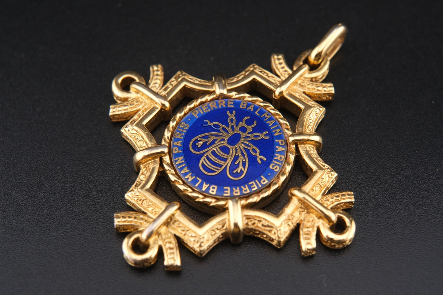 Pierre Balmain Paris Vintage Pendant – Gold-Tone with Royal Blue Enamel Bee Motif