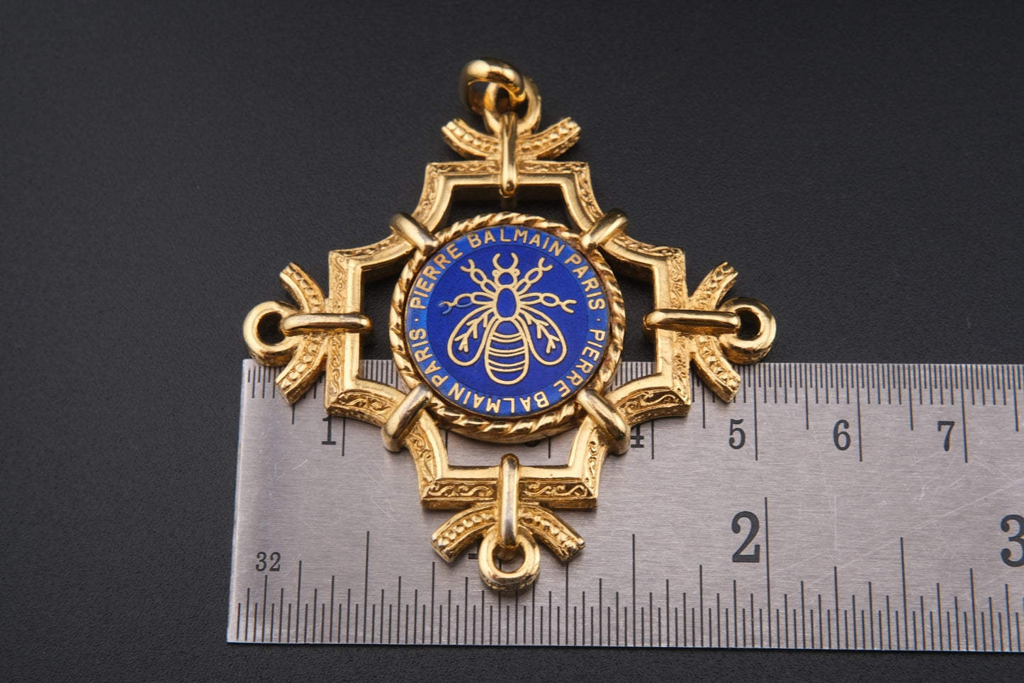 Pierre Balmain Paris Vintage Pendant – Gold-Tone with Royal Blue Enamel Bee Motif