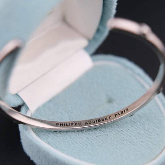 Vintage Philippe Audibert Paris Silver Tone Star Cuff Bracelet Minimalist French Designer Jewelry