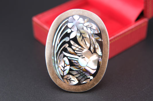 Vintage Mexican Sterling Silver & Abalone Inlay Bird Brooch/Pendant
