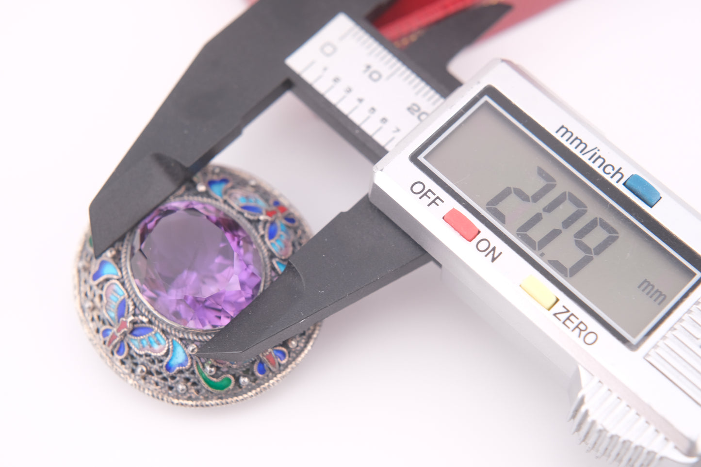 Chinese Export Amethyst Brooch – Silver Filigree with Enamel Butterflies