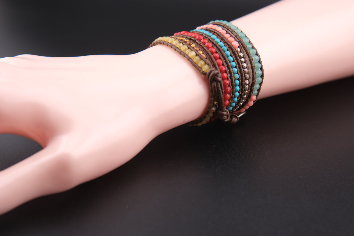 Chan Luu Multicolor Beaded Wrap Bracelet – Sterling Silver Button & Nuggets, Adjustable 32–34"