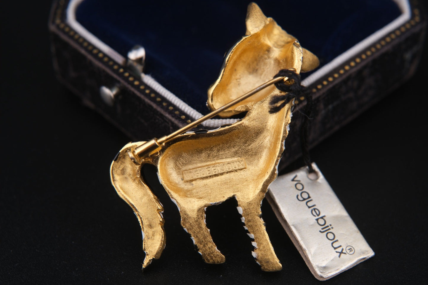 Signed Vogue Bijoux Vintage Zebra Brooch Pin – Enamel, Rhinestone,