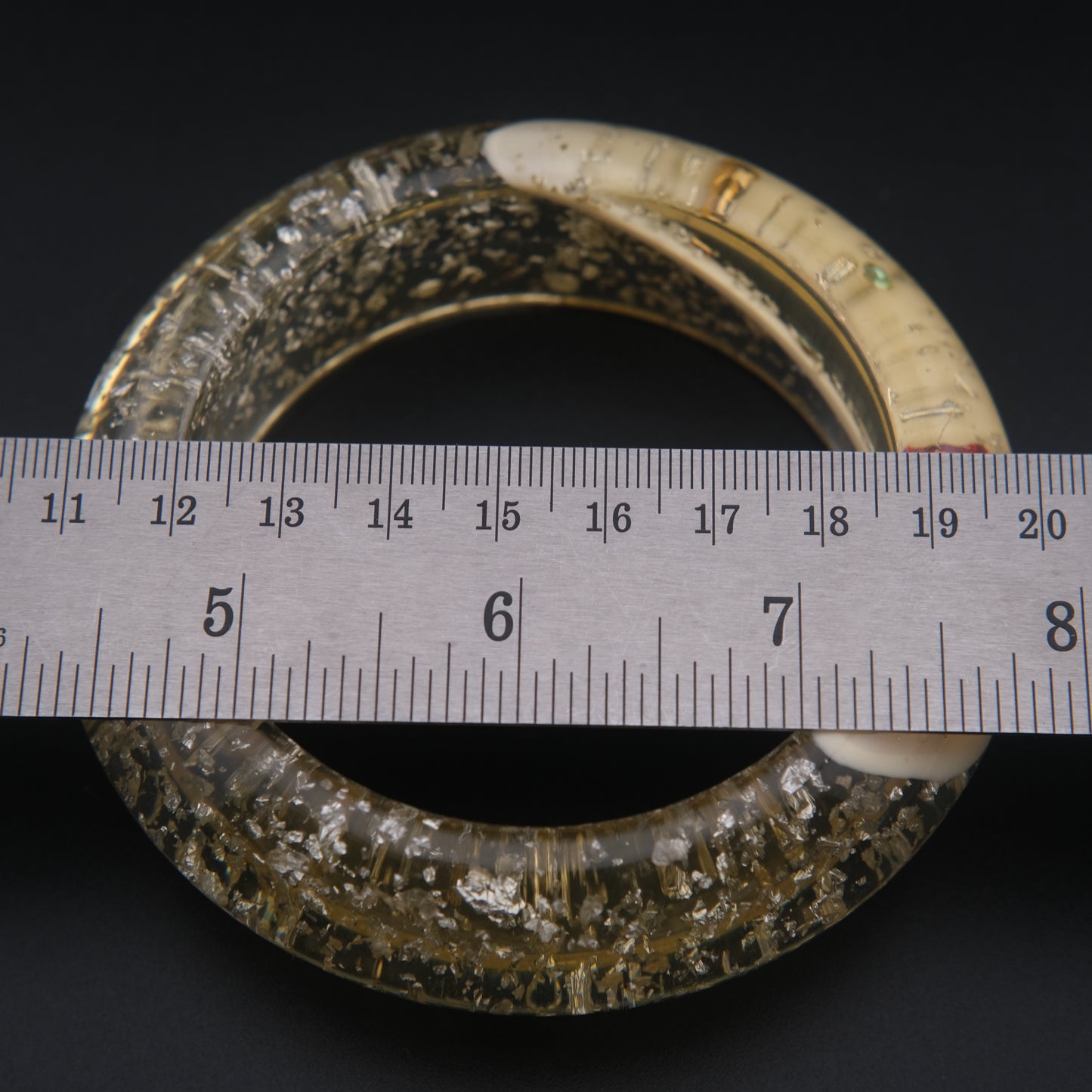 Vintage Lucite Bangle Bracelet with Rhinestones & Silver Foil Flecks