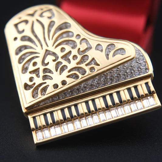 Swarovski Grand Piano Brooch – Gold-Tone with Crystal Accents