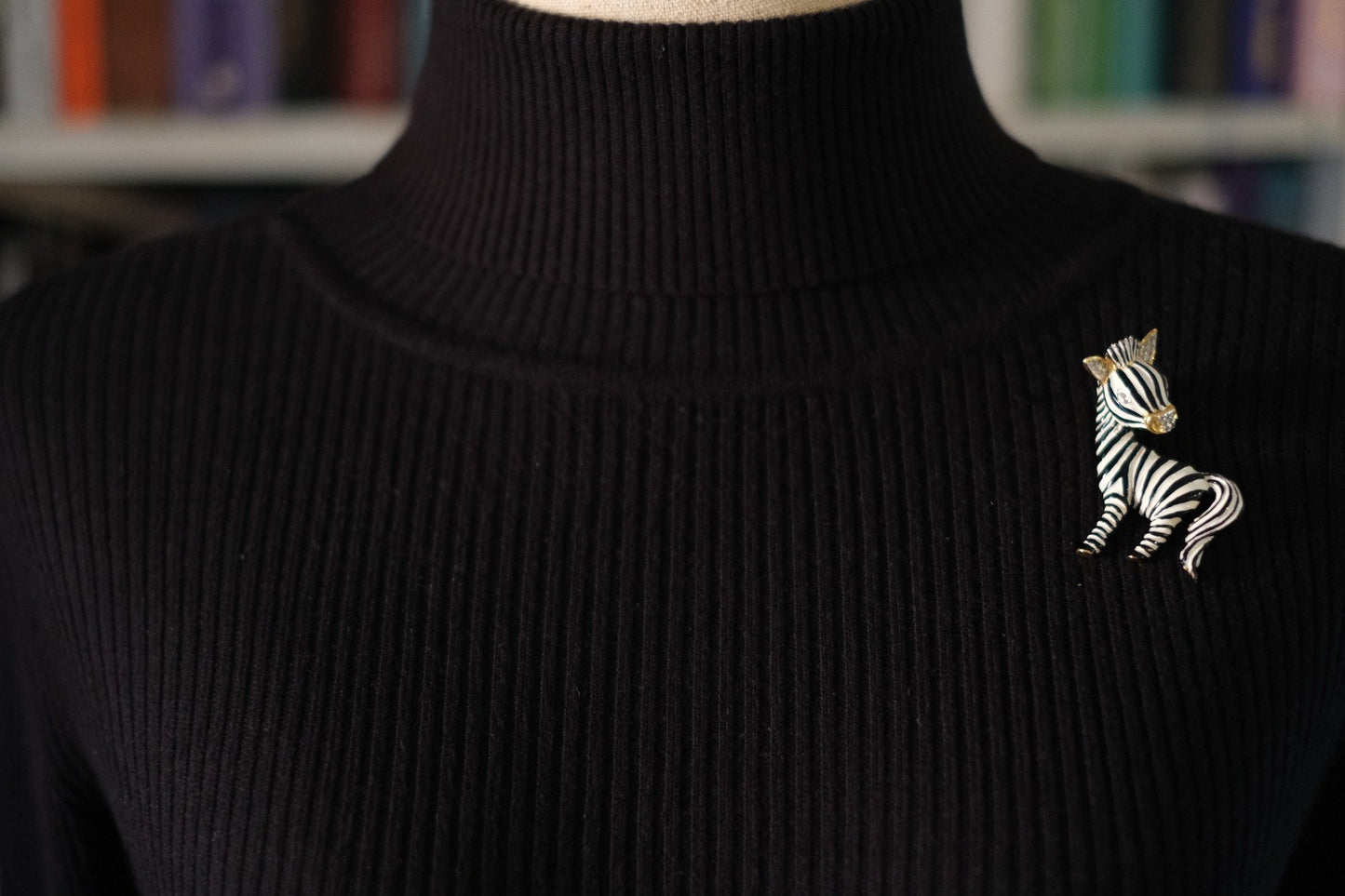 Signed Vogue Bijoux Vintage Zebra Brooch Pin – Enamel, Rhinestone,