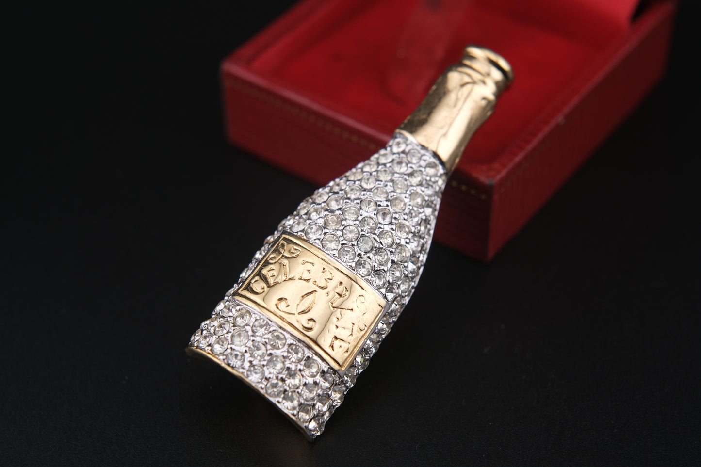 Carolee Crystal Champagne Bottle Limited Edition 2000 Brooch