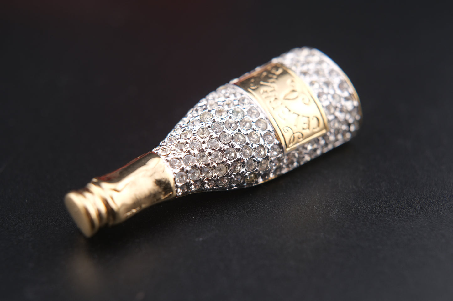Carolee Crystal Champagne Bottle Limited Edition 2000 Brooch