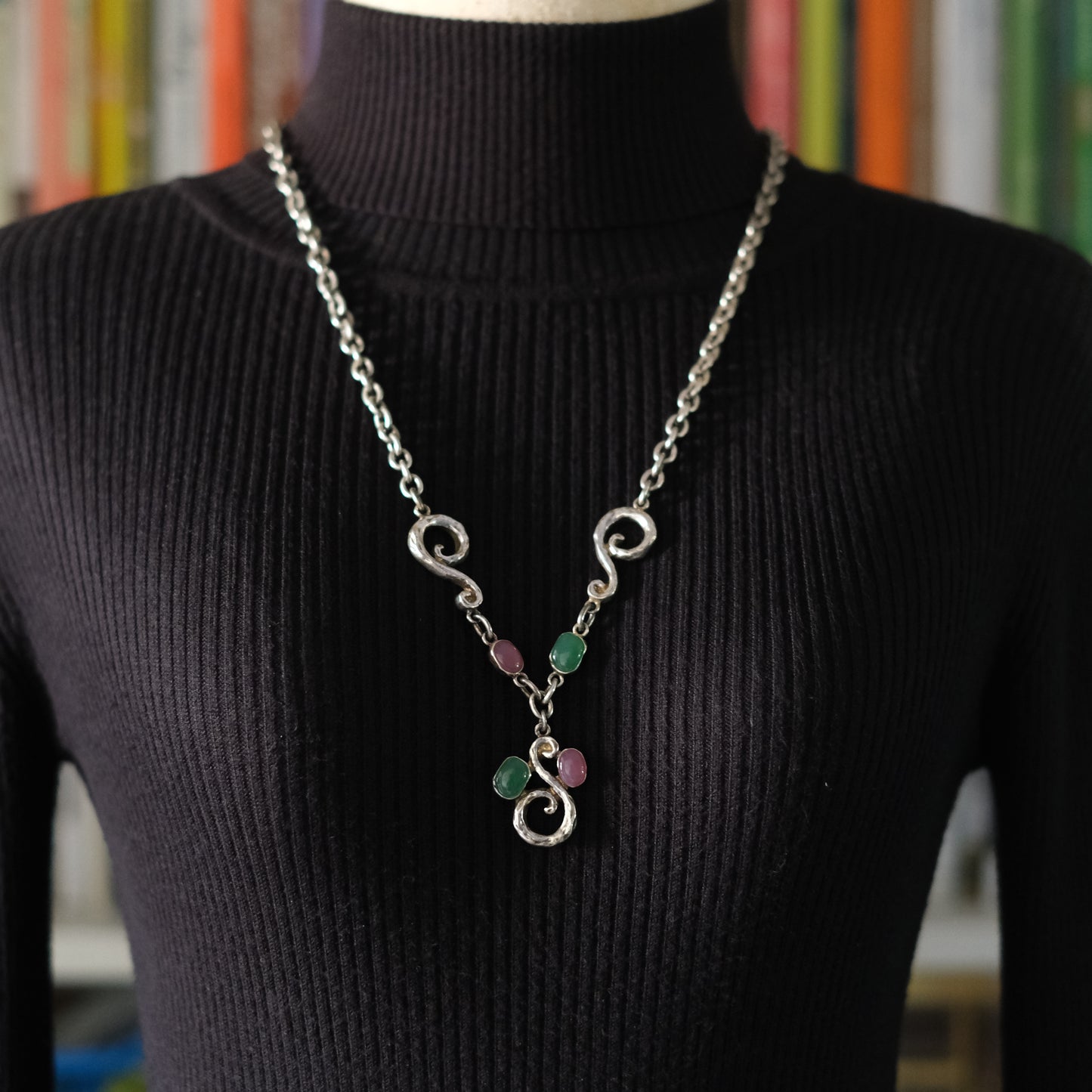 Vintage Pièce Montée Sculptural Scroll Glass Statement Necklace