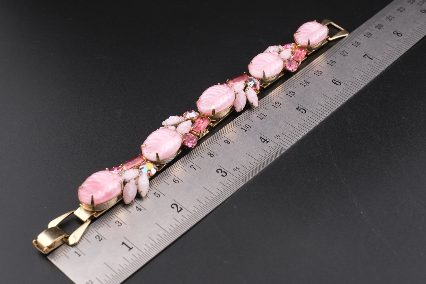 Vintage Weiss Bracelet & Earrings Set — Pink Art Glass & Aurora Borealis Rhinestones, 1950s