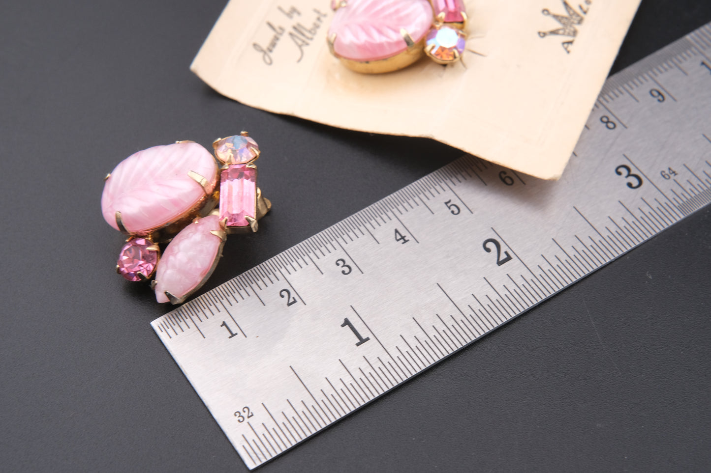 Vintage Weiss Bracelet & Earrings Set — Pink Art Glass & Aurora Borealis Rhinestones, 1950s