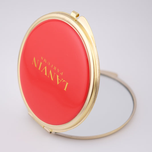 Vintage Lanvin Parfums Red Enamel Compact Mirror – Gold Tone, 1980s