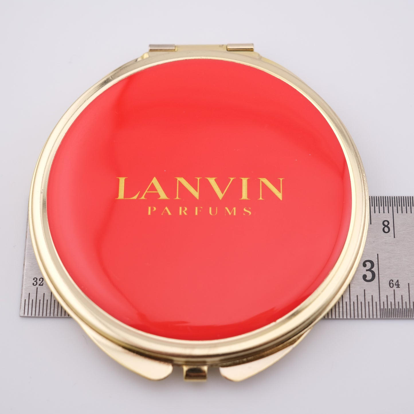 Vintage Lanvin Parfums Red Enamel Compact Mirror – Gold Tone, 1980s