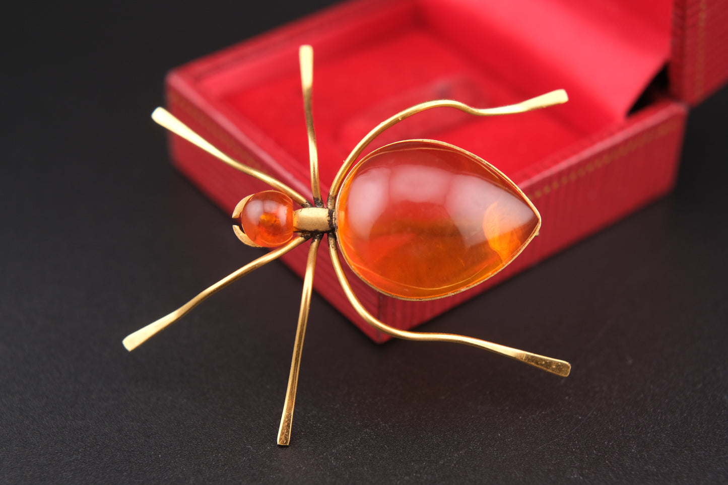 Vintage Amber Insect Brooch, Gold-Tone Statement Pin