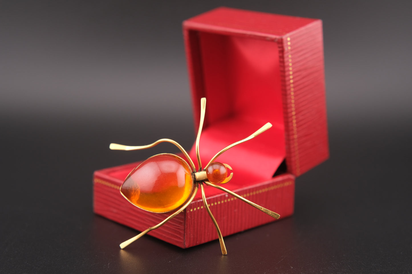 Vintage Amber Insect Brooch, Gold-Tone Statement Pin