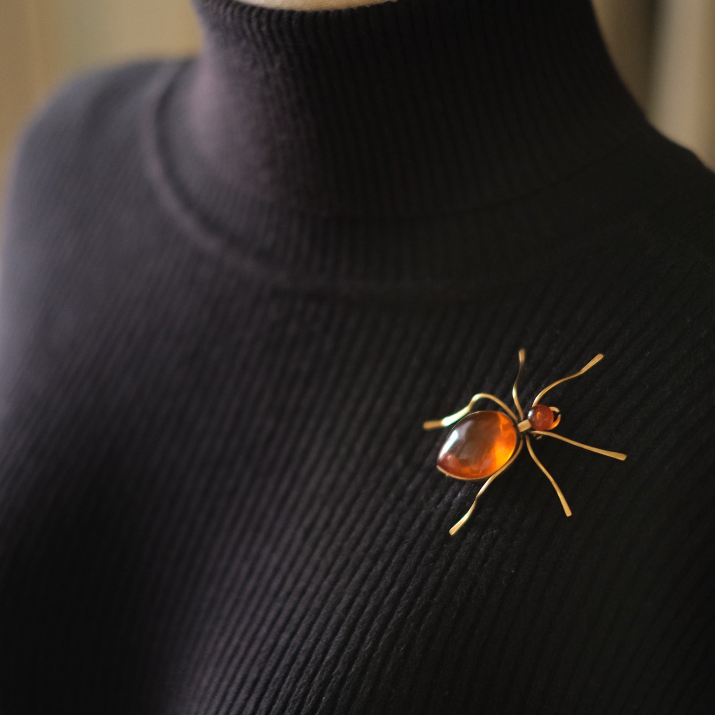 Vintage Amber Insect Brooch, Gold-Tone Statement Pin