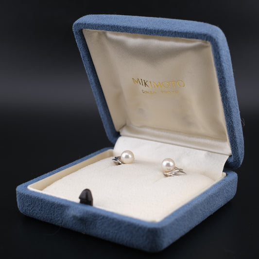 ❤️Mikimoto 6.5mm Pearl Stud Earrings Silver with Box