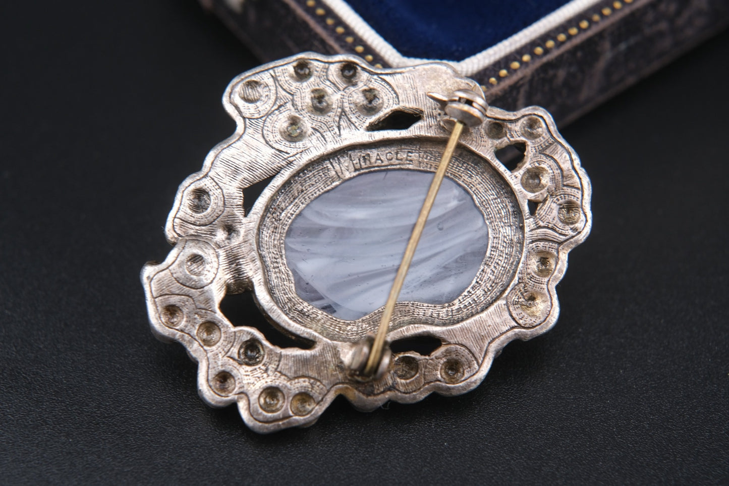 Vintage Miracle Celtic Revival Brooch – Faceted Amethyst Glass in Silver-Tone Setting