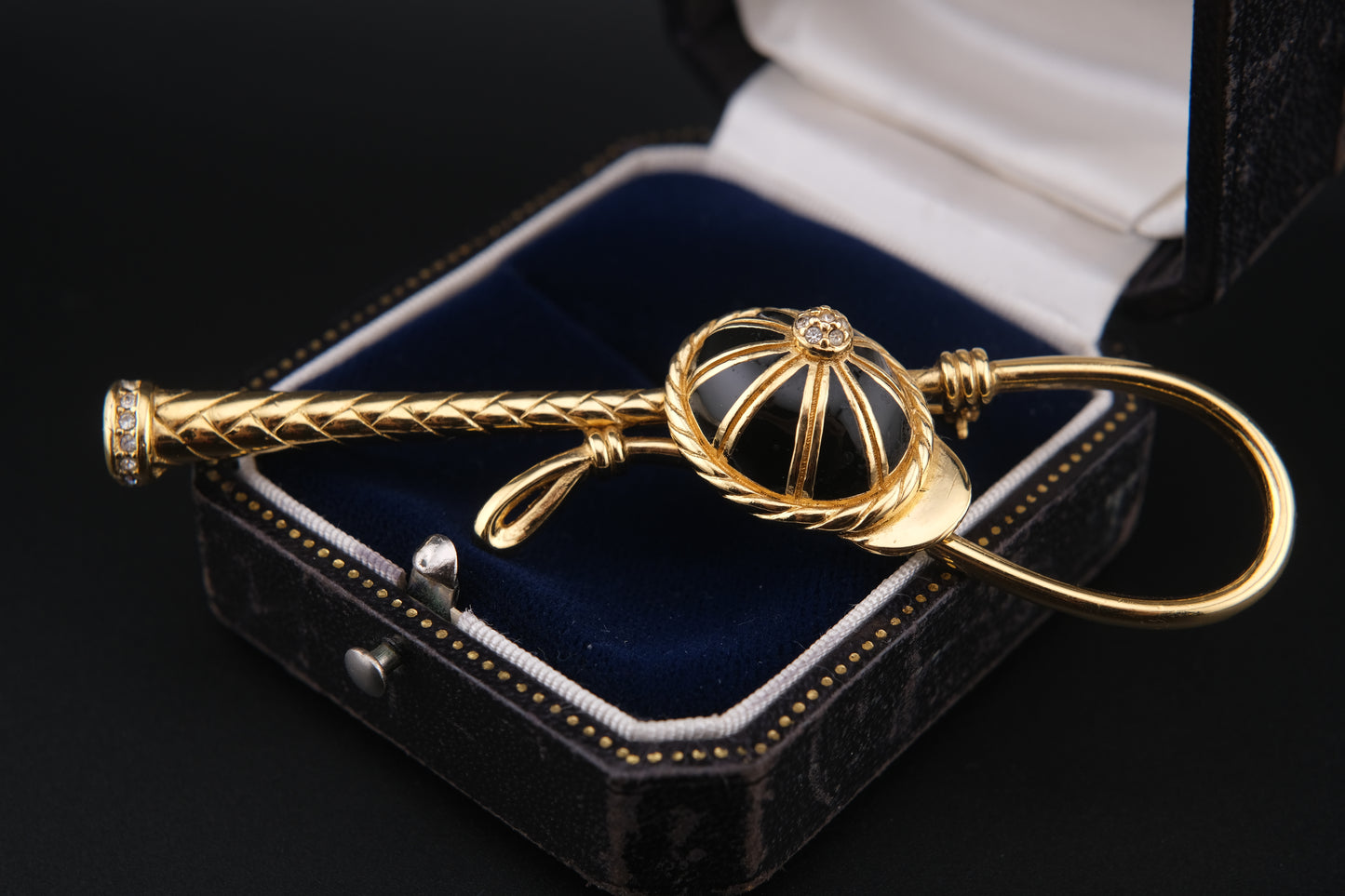 Vintage Henkel & Grossé Equestrian Jockey Cap & Horse Whip Brooch